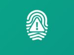 White stylized fingerprint icon with an exclamation mark inside on a green background, representing a concept related to biometric security or identity verification alerts.