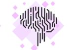 Abstract illustration of a stylized brain or artificial intelligence concept formed by intersecting black circuit-like lines and shapes against a light purple background with scattered diamond shapes, representing the convergence of technology and cognitive processes.